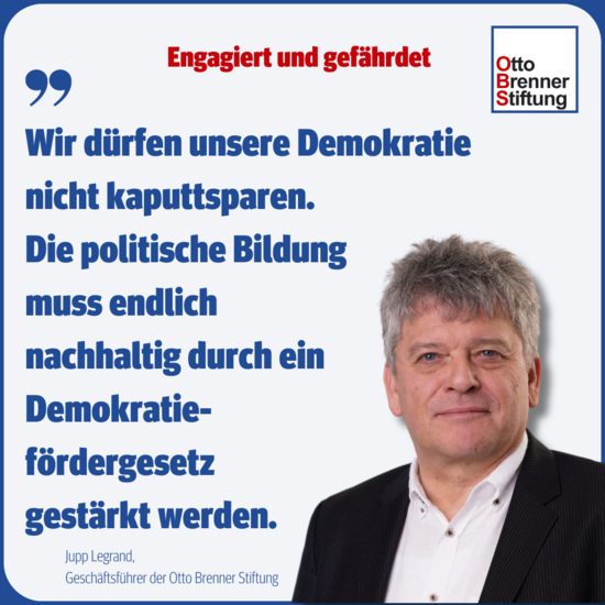 Wir dürfen unsere Demokratie nicht kaputtsparen. Die politische Bildung muss endlich nachhaltig durch ein Demokratiefördergesetz gestärkt werden.