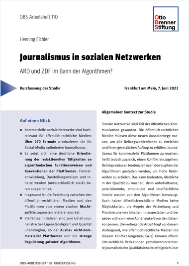 Kurzfassung: Journalismus in sozialen Netzwerken Kurzfassung: Journalismus in sozialen Netzwerken
