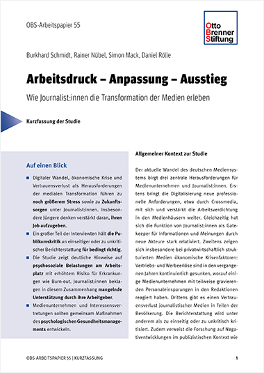 Kurzfassung: Arbeitsdruck – Anpassung – Ausstieg Kurzfassung: Arbeitsdruck – Anpassung – Ausstieg