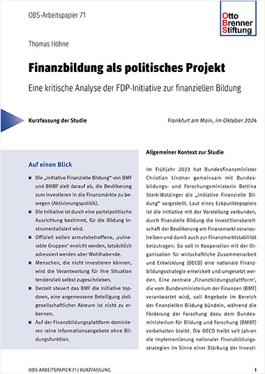 Kurzfassung: Finanzbildung als politisches Projekt Kurzfassung: Finanzbildung als politisches Projekt