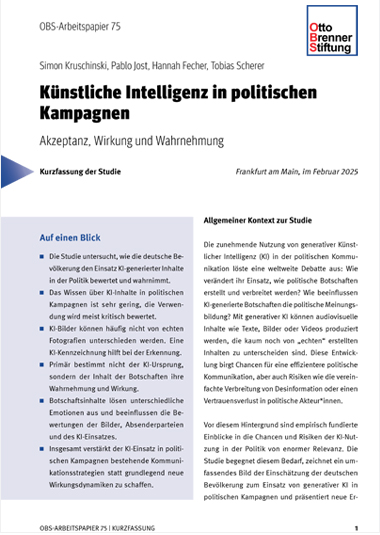 Kurzfassung: Künstliche Intelligenz in politischen Kampagnen Kurzfassung: Künstliche Intelligenz in politischen Kampagnen
